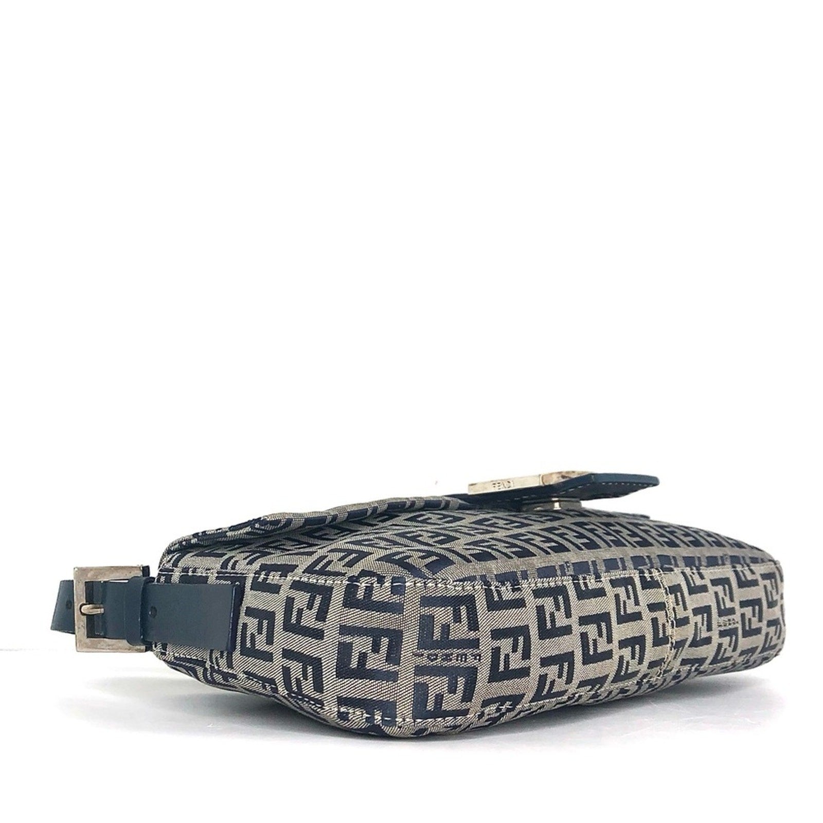 Vintage Fendi Zucchino Navy Blue FF Monogram Baguette Shoulder Bag