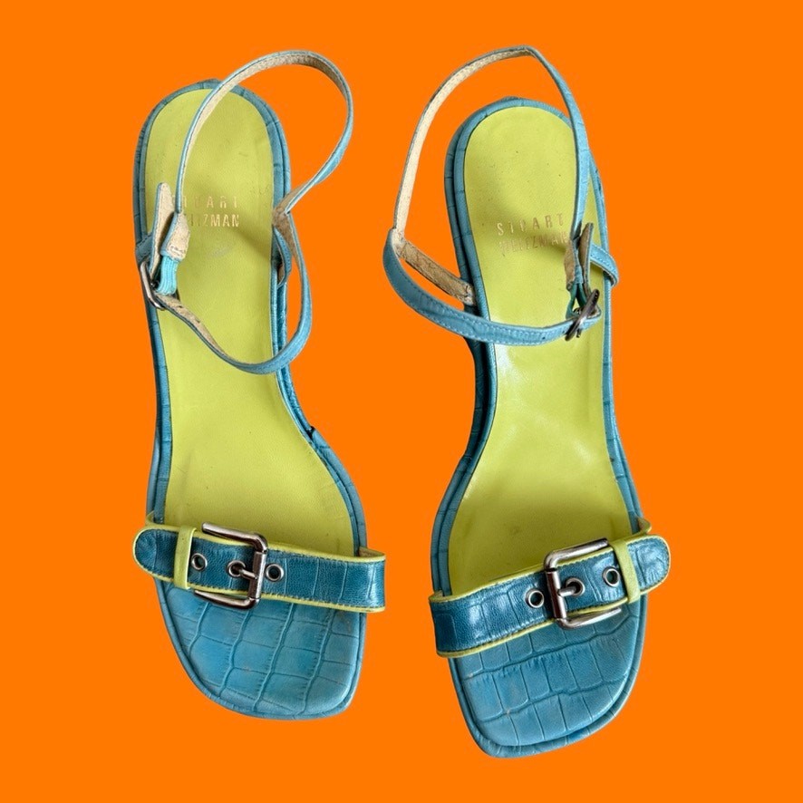 Stuart Weitzman 2000s Y2K Buckle Ankle Strap Wedge Platform US 7.5/8