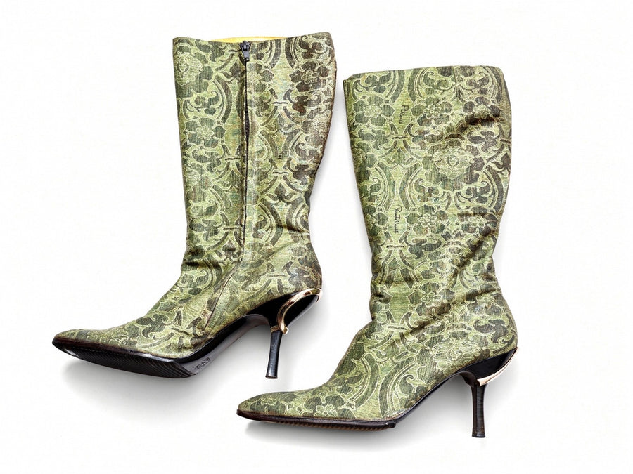 Vintage Roberto Cavalli Early-2000s Gold Baroque Brocade Boots