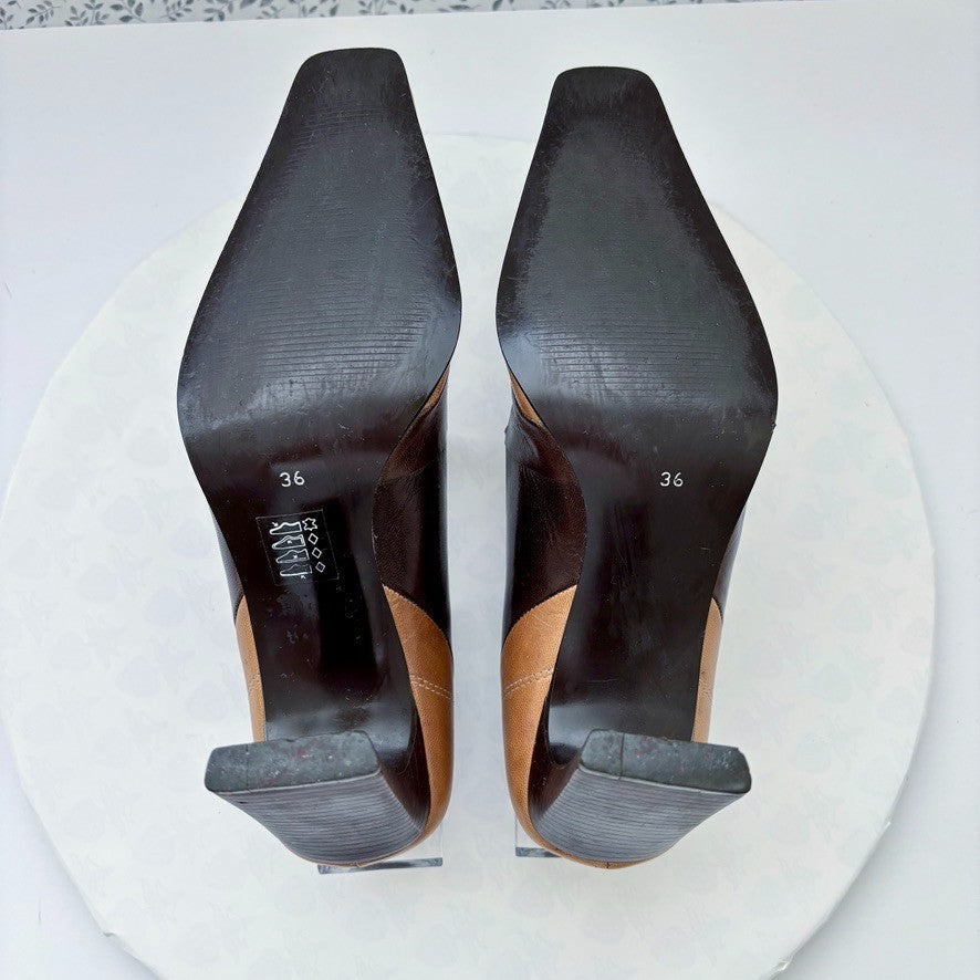 Luca Ferri Leather Pumps Brown Colorblock Square Toe Size 5.5