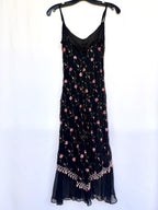 Betsey Johnson Silk Slip Dress Babydoll Black With Pink Roses Beaded Y2K Rare