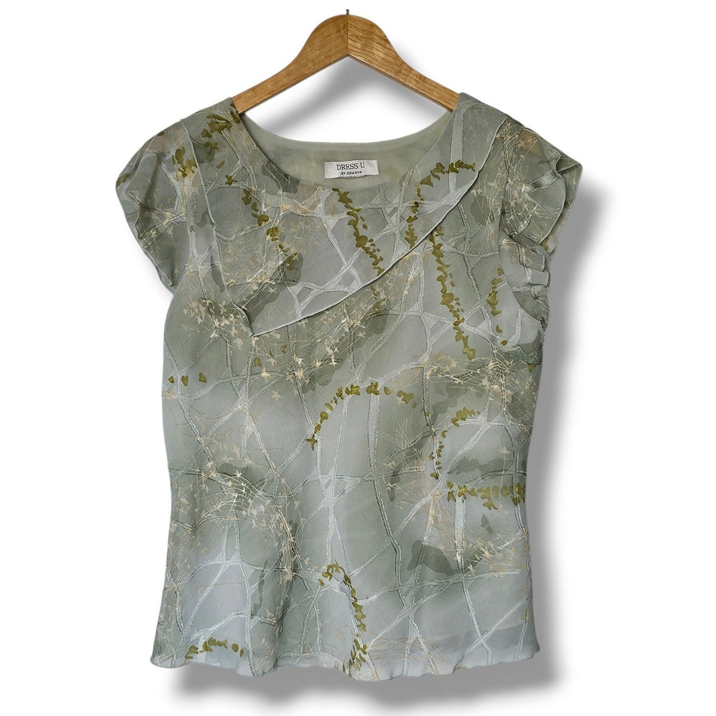Vintage Y2K Sage Green Tiered Two Piece Skirt Set Size 14