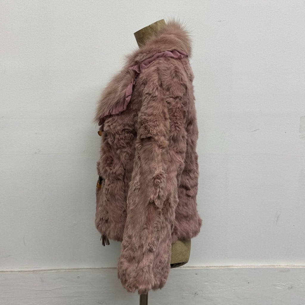 Vintage Y2K Pastel Pink Purple Rabbit & Fox Fur Y2K Jacket Coat