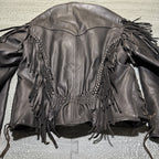 Vintage Route 66 Jacket Leather Fringe Front Zip Black Womens 12 Biker Rodeo