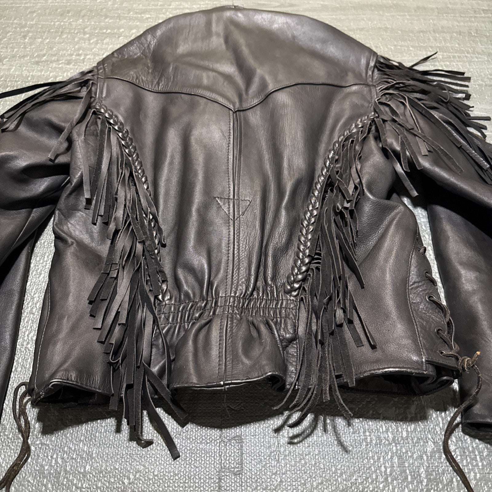 Vintage Route 66 Jacket Leather Fringe Front Zip Black Womens 12 Biker Rodeo