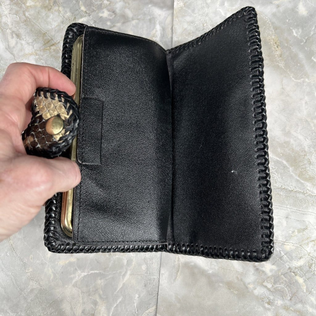 Vintage Handmade Python Skin Clutch Check Wallet With Pen Holder