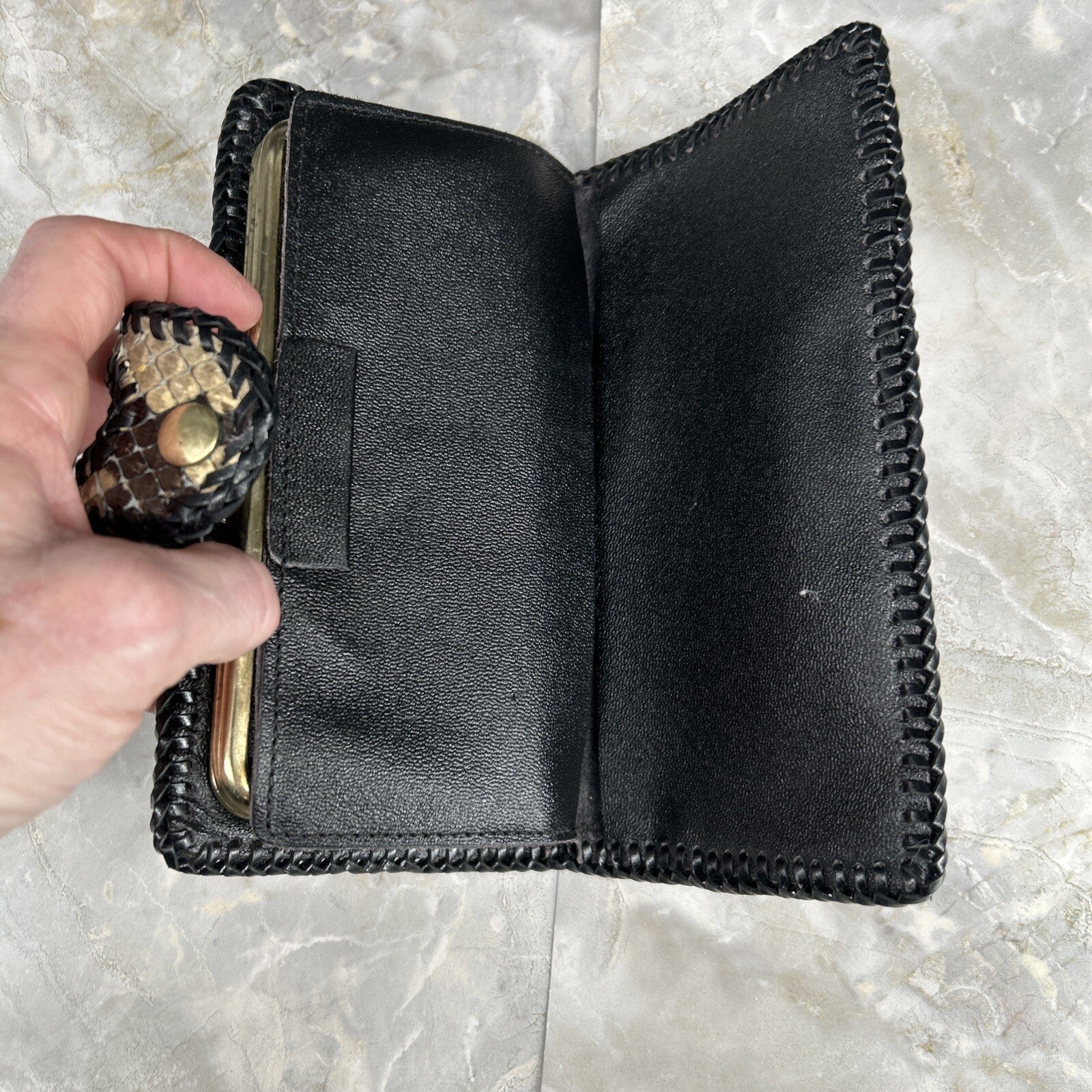 Vintage Handmade Python Skin Clutch Check Wallet With Pen Holder