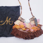 Mary Frances Beaded Tulle Ruffle Wicker Shoulder Bag Mother of Pearl Earthtones