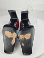Vintage Casadei Red Patent Leather Block Heel Square Toe Pumps - Size 9
