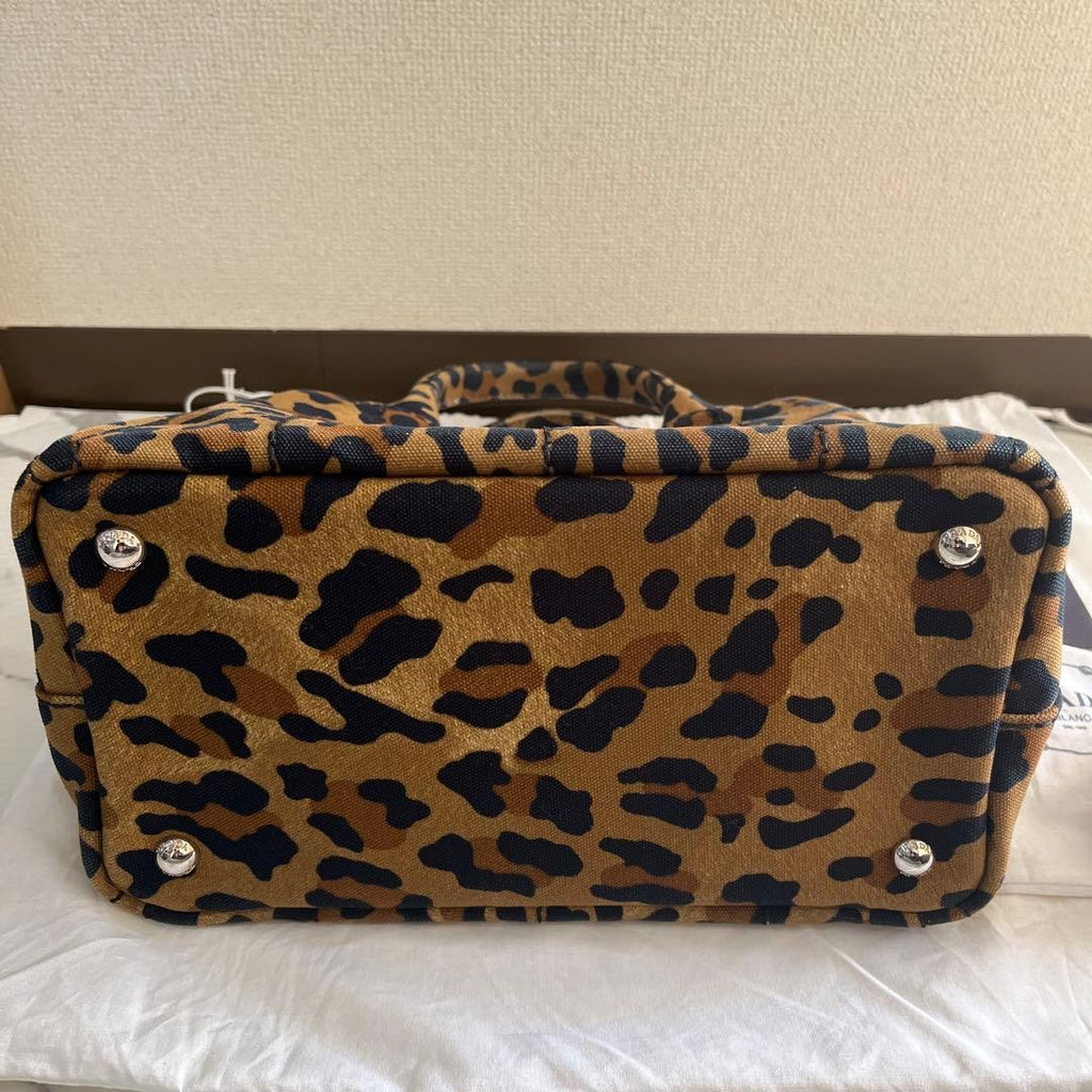PRADA Canapa Leopard Print 2Way Tote Bag Brown Canvas USED from Japan #SA