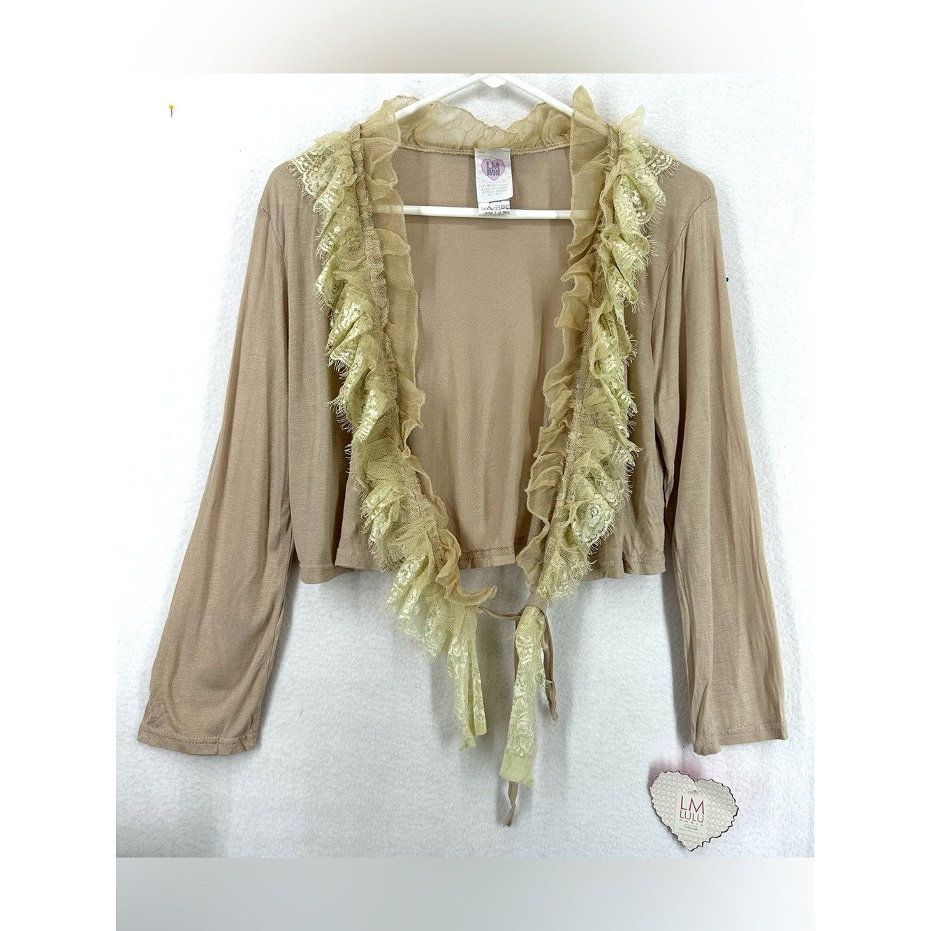 LM Lulu Paris Bahamas Lace Ruffle Tie Cardigan Large