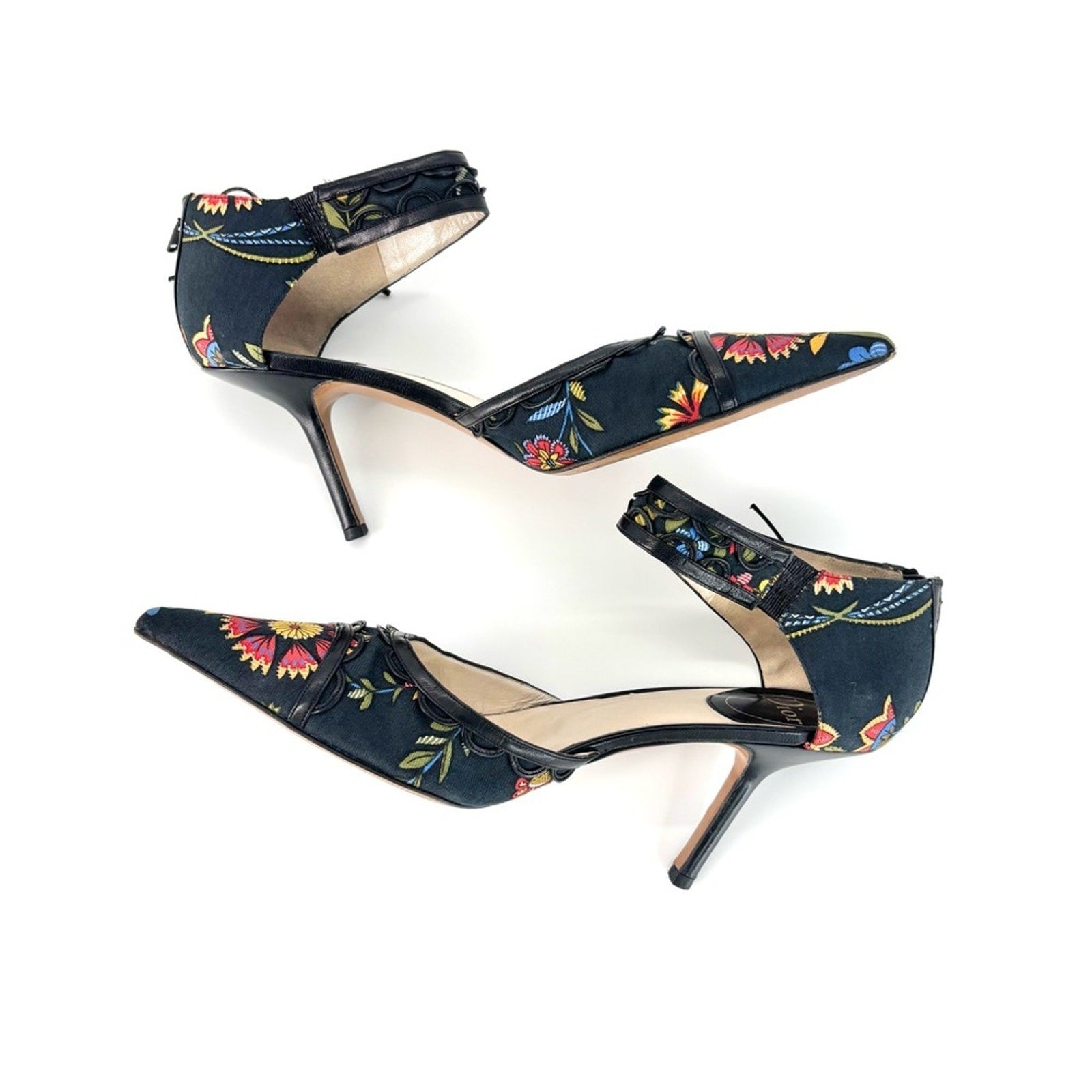 Vintage Dior SS 2002 Floral Print Bow Detail Pointed Toe High Heel Pumps 40.5
