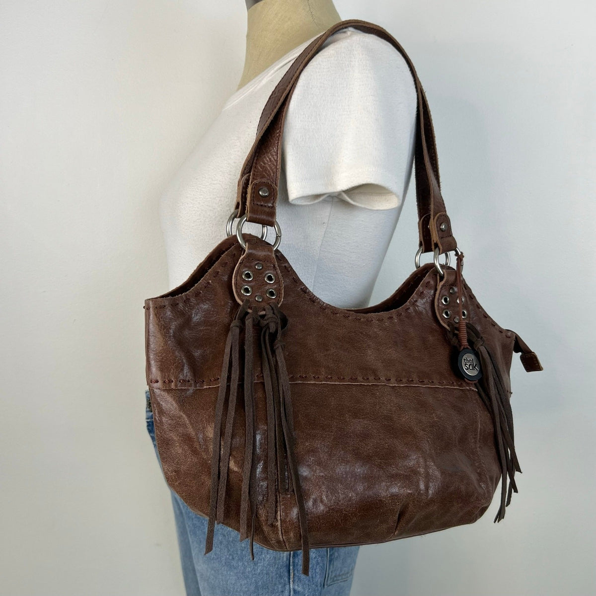 The Sak Brown Leather Fringe Western Shoulder Hobo Bag