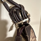 Gucci Brown Beige GG Logo Shoulder Bag Tassel Bamboo Silver Hardware Zip