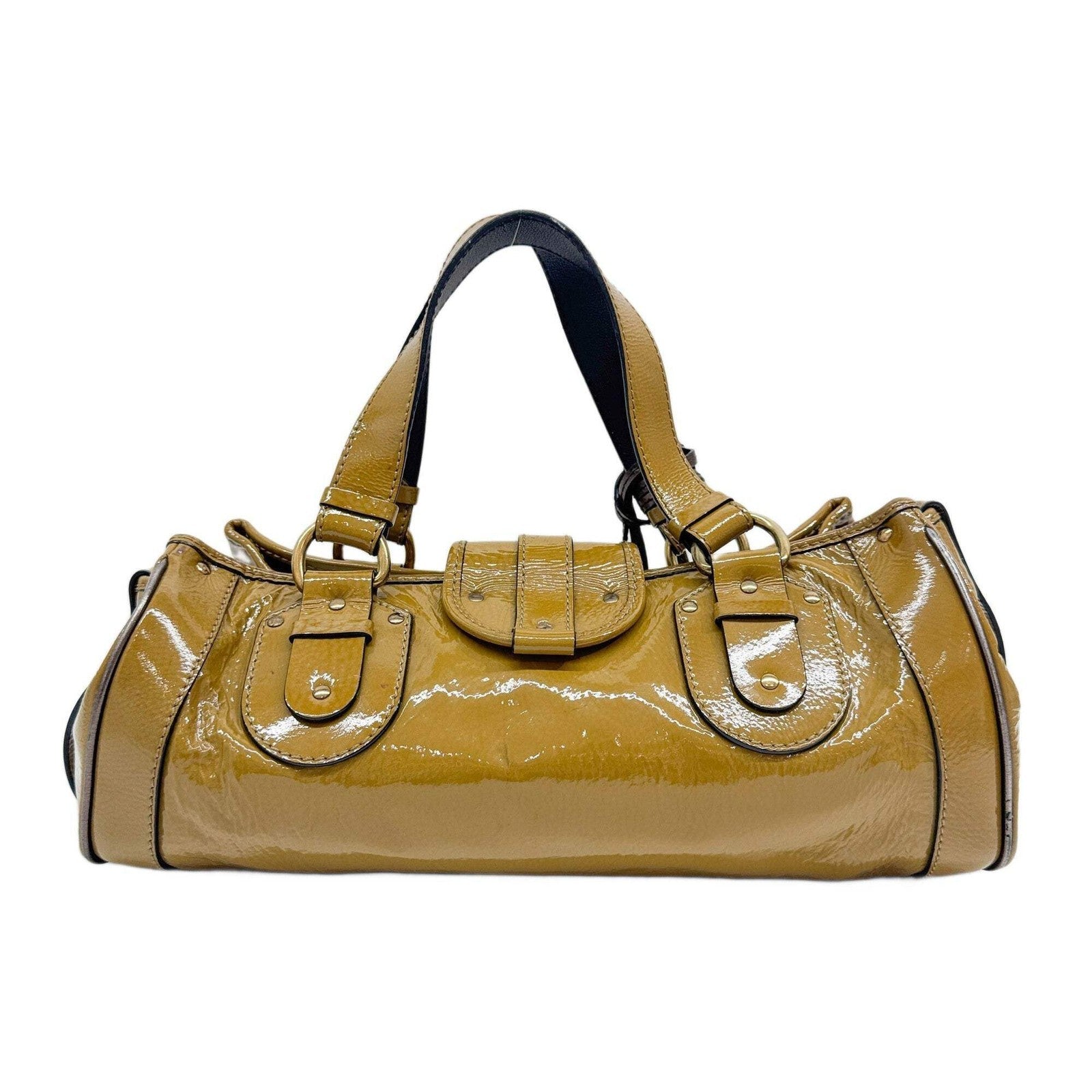 CHLOÉ Paddington Horse Charm Ocher Brown Patent Leather Shoulder Bag