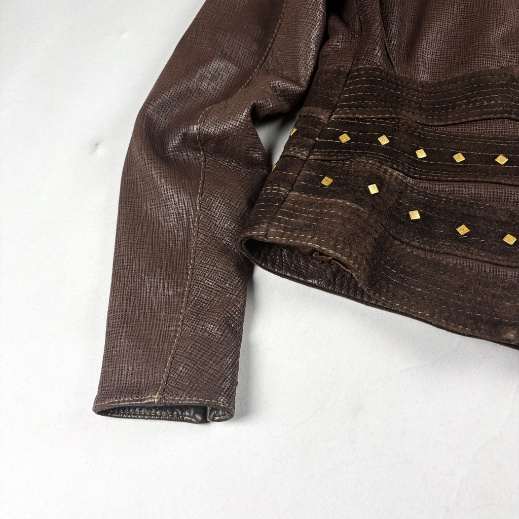 Riri Studded Leather Jacket Brown Small