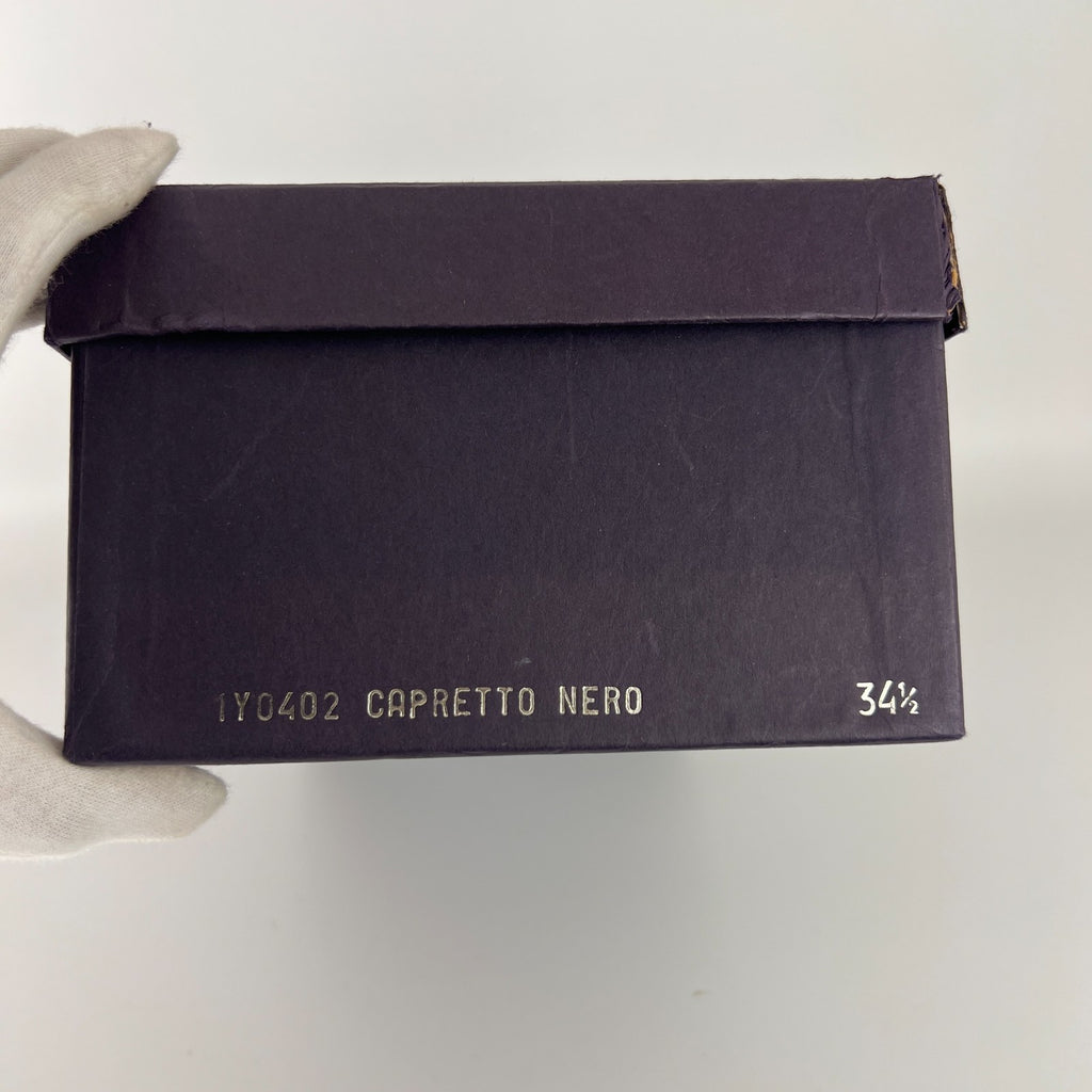 Prada | Auth Vintage Black Leather Gold Buckle Thong Kitten Heels (34.5)