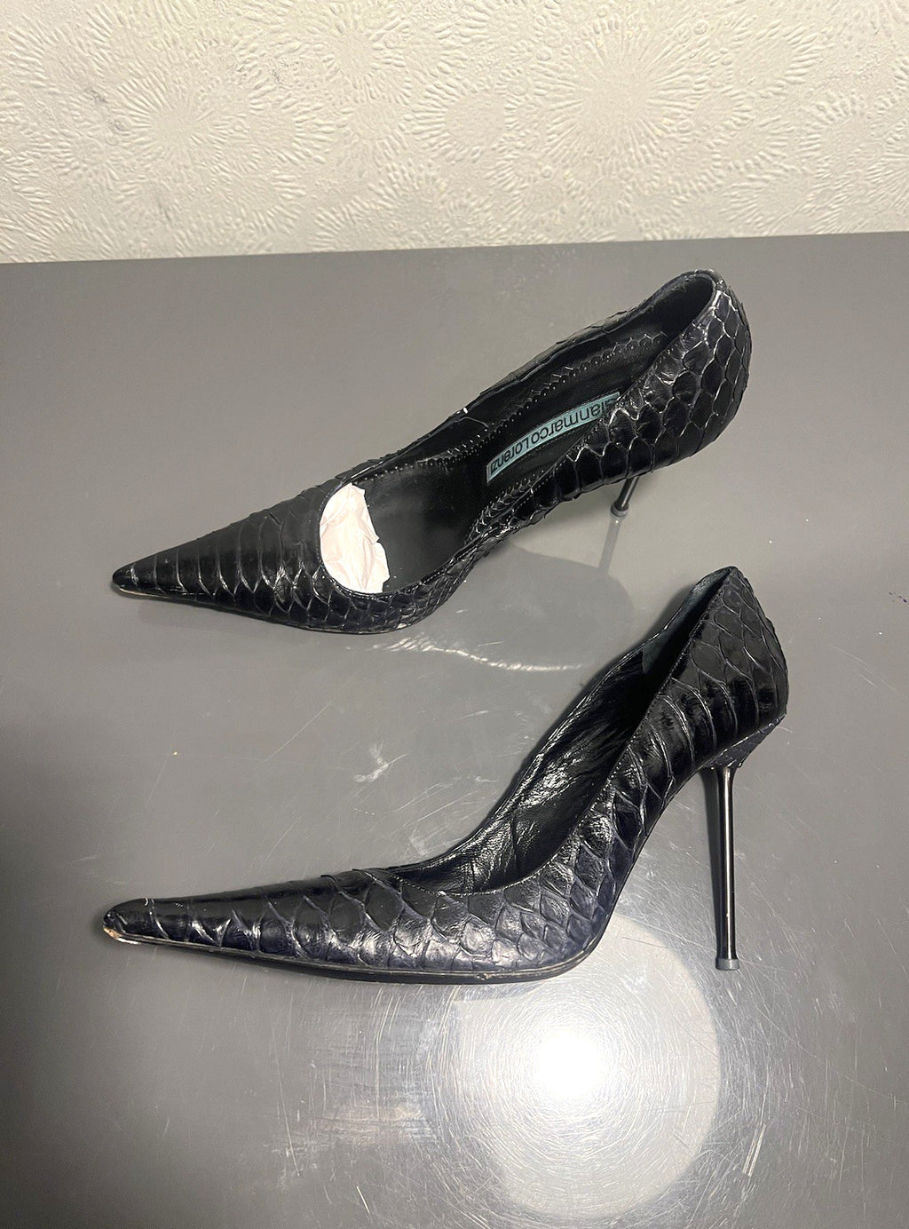 Gianmarco Lorenzi Ladies 37.5 4 Heels Python Exotic Nail Heel Pointed Slim Toe