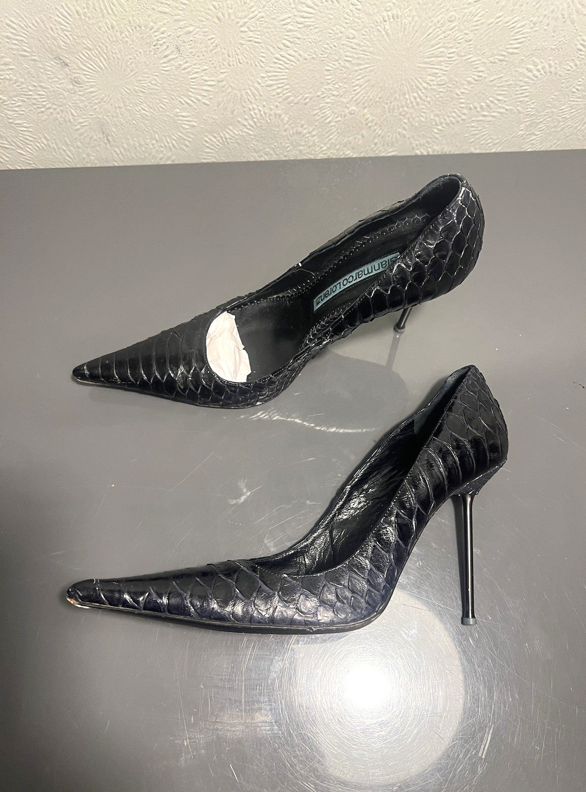 Gianmarco Lorenzi Ladies 37.5 4 Heels Python Exotic Nail Heel Pointed Slim Toe