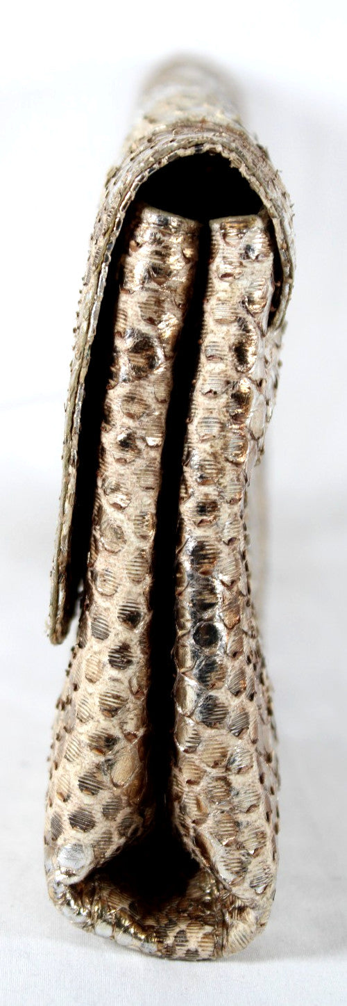 NANCY GONZALEZ Metallic Silver & Gold Python Skin Long Clutch Bag