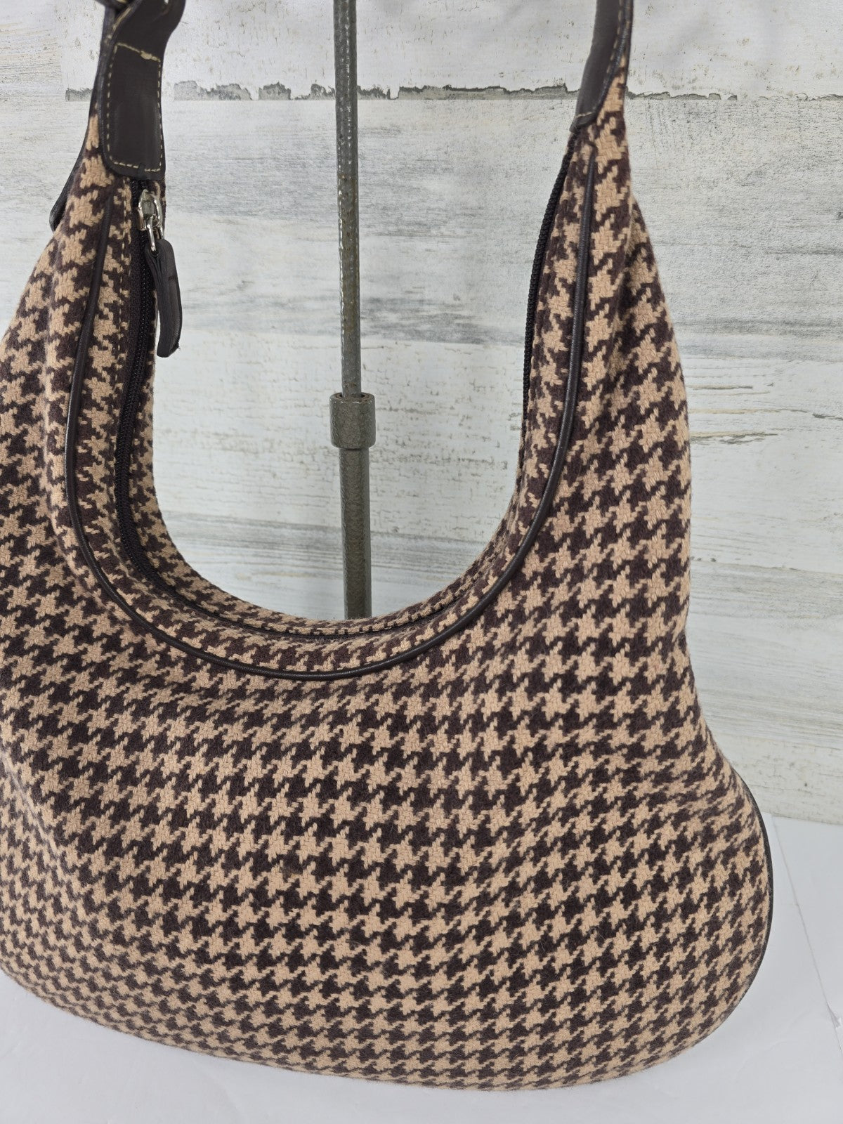 Lauren Ralph Lauren Brown Houndstooth Wool Blend Shoulder Bag Y2K