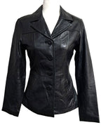 Vintage 1990s Wilsons Leather Maxima Womens Black Fitted Button-Up Blazer Jacket