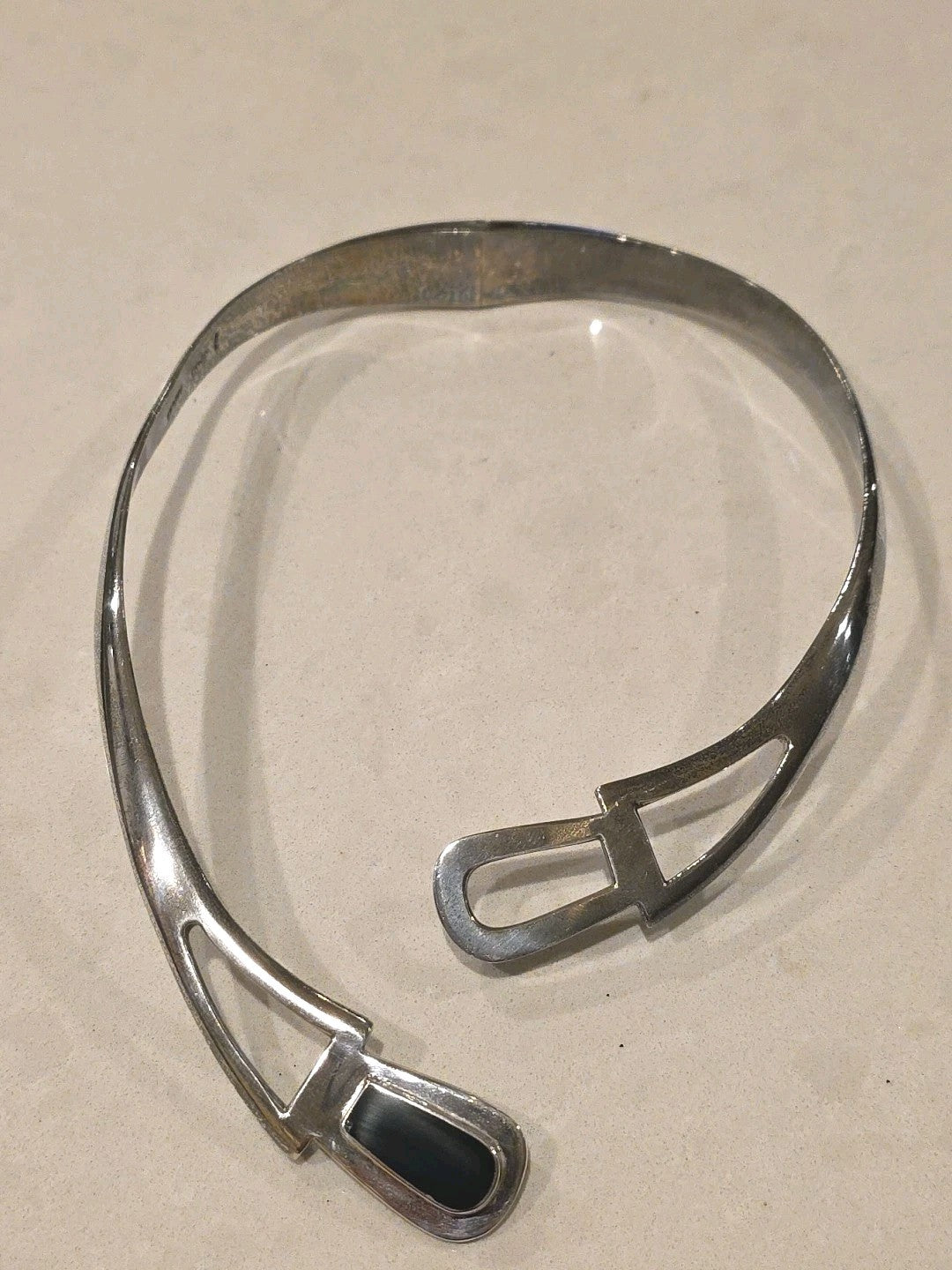 Taxco Onyx Sterling Silver Modernist Biomorphic Choker Necklace