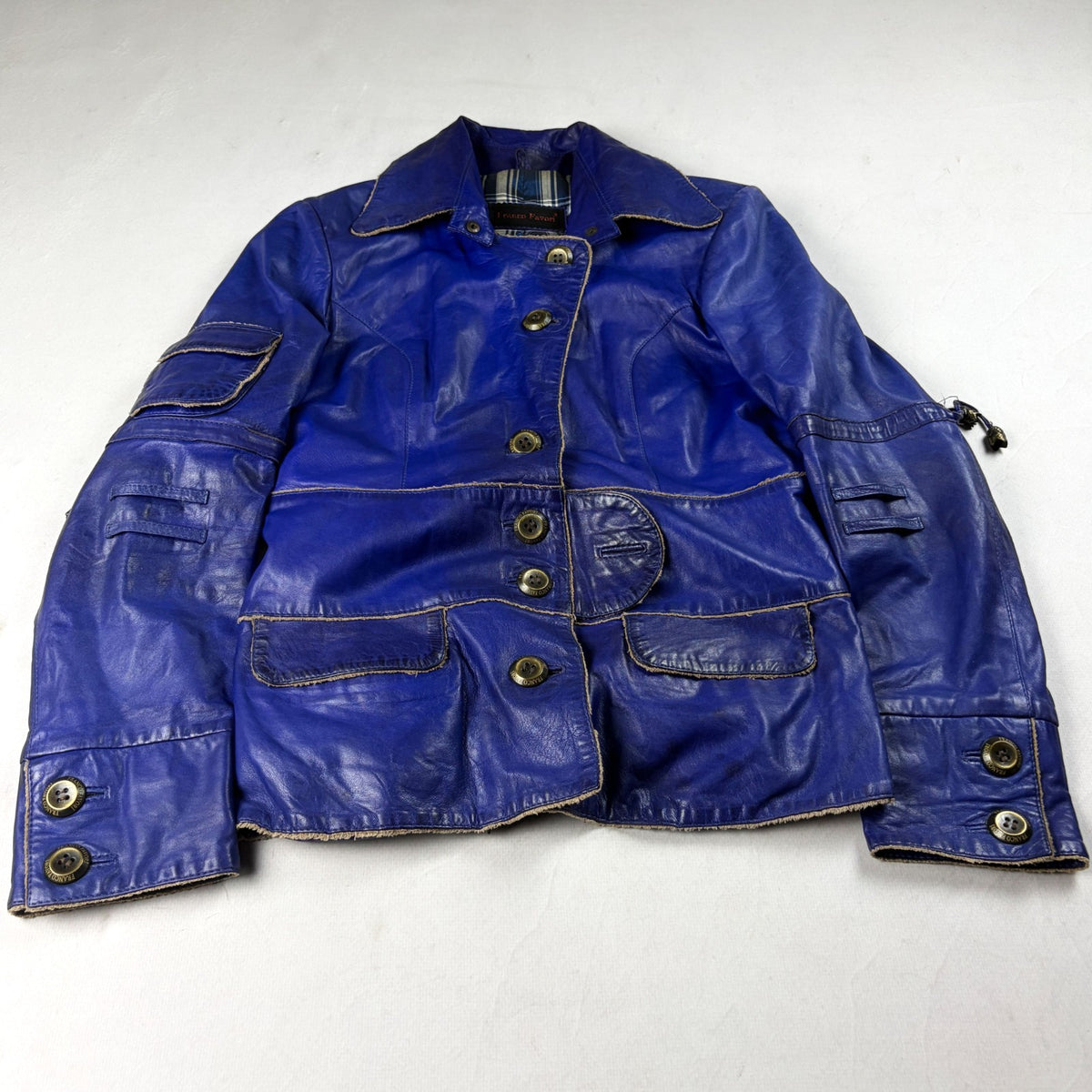 Franco Favori Vintage Real Leather Jacket Small Blue