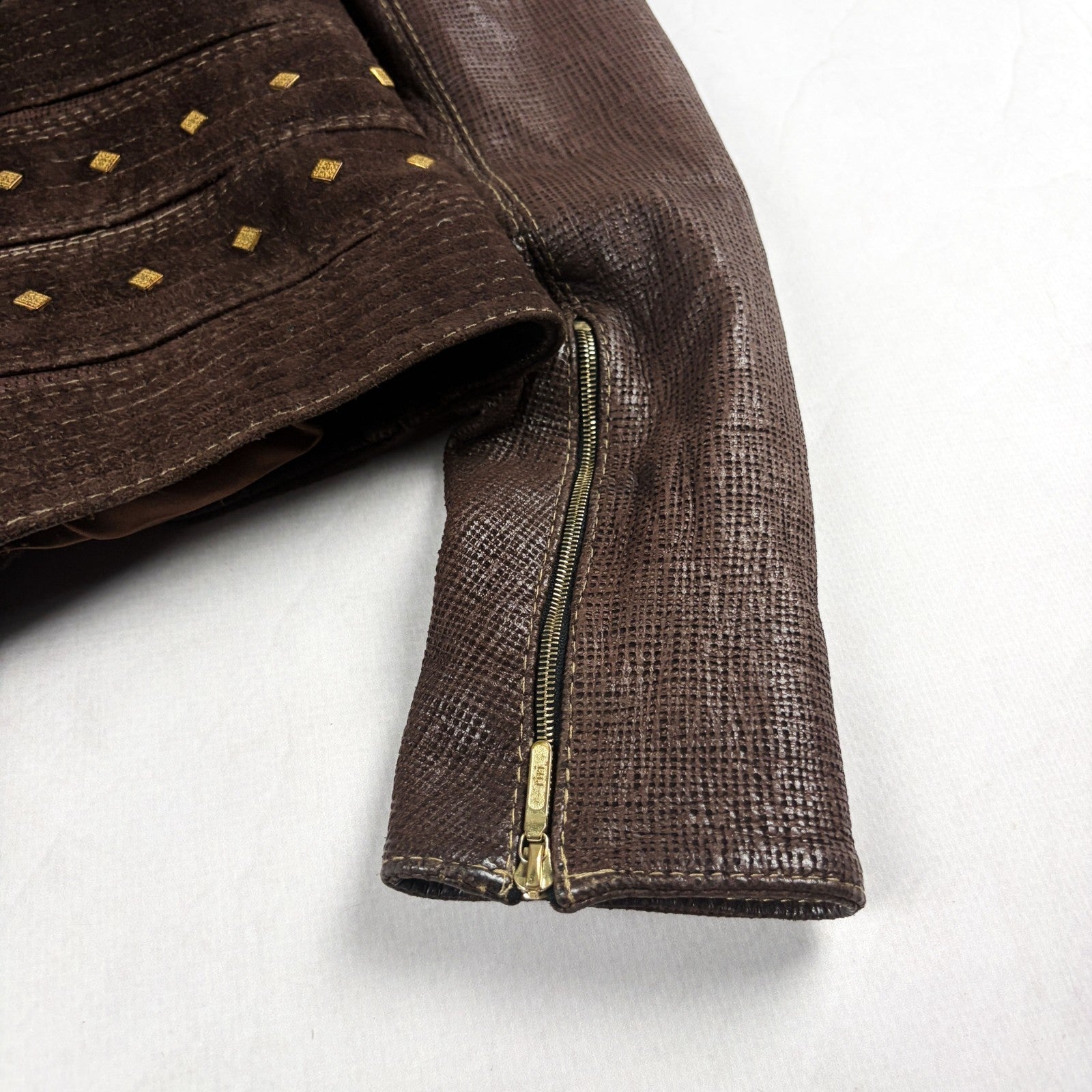 Riri Studded Leather Jacket Brown Small