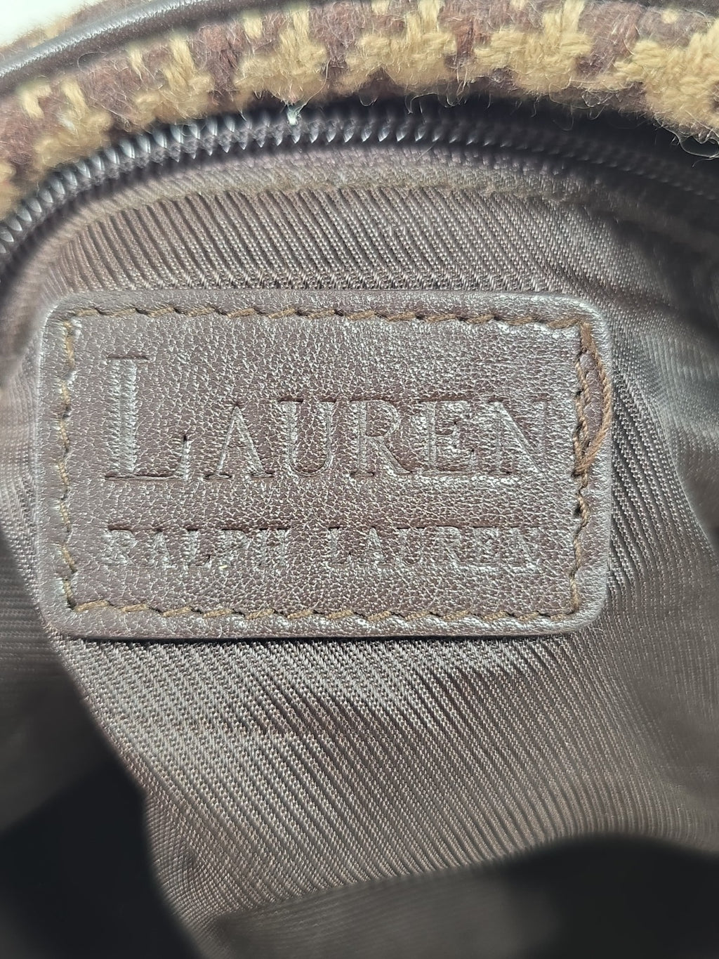 Lauren Ralph Lauren Brown Houndstooth Wool Blend Shoulder Bag Y2K