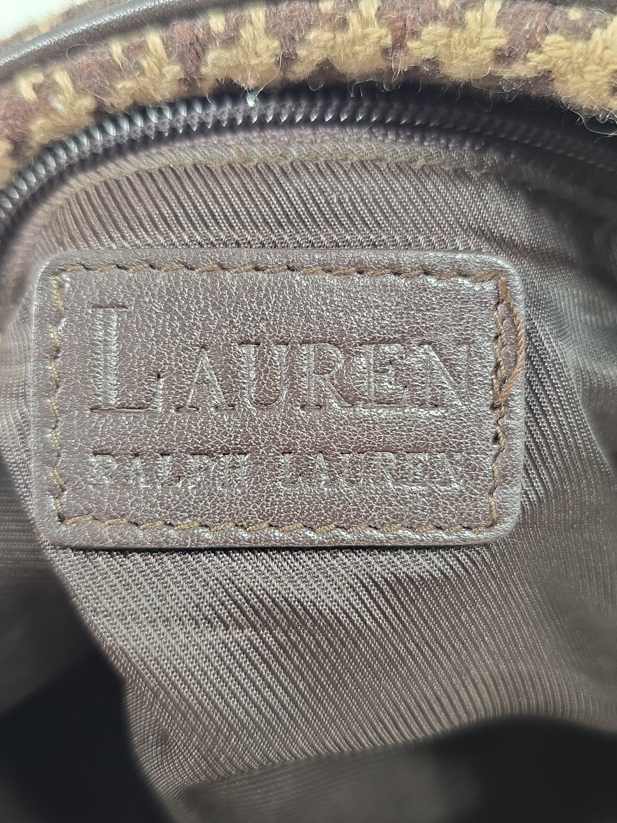 Lauren Ralph Lauren Brown Houndstooth Wool Blend Shoulder Bag Y2K