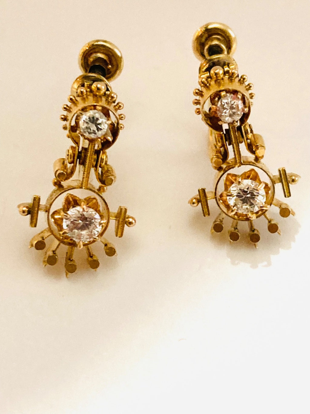 Beautiful Vintage 19th Century Victorian Era ,14k Solid Gold SI Diamond Earrings