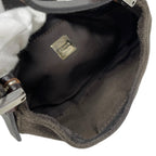 FENDI Vintage FF Logo Micro Croissant Suede Mini Bag Pochette Gray Brown Silver
