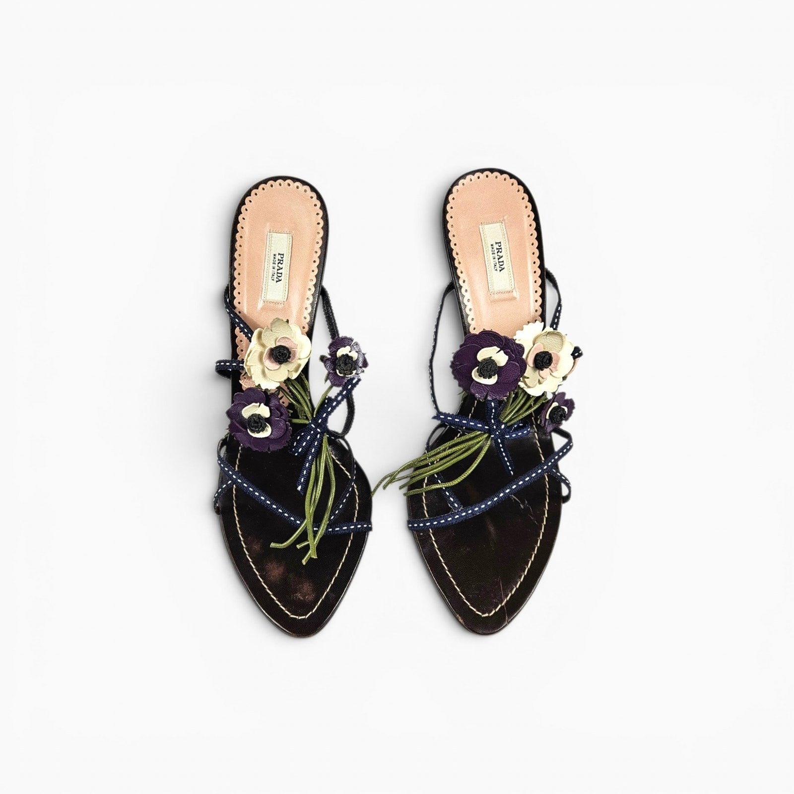 Vintage Prada Leather Flower Mule Heels