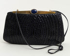 Vintage Judith Leiber Black Snakeskin Clutch Handbag Purse w. Lapis Lazuli Clasp