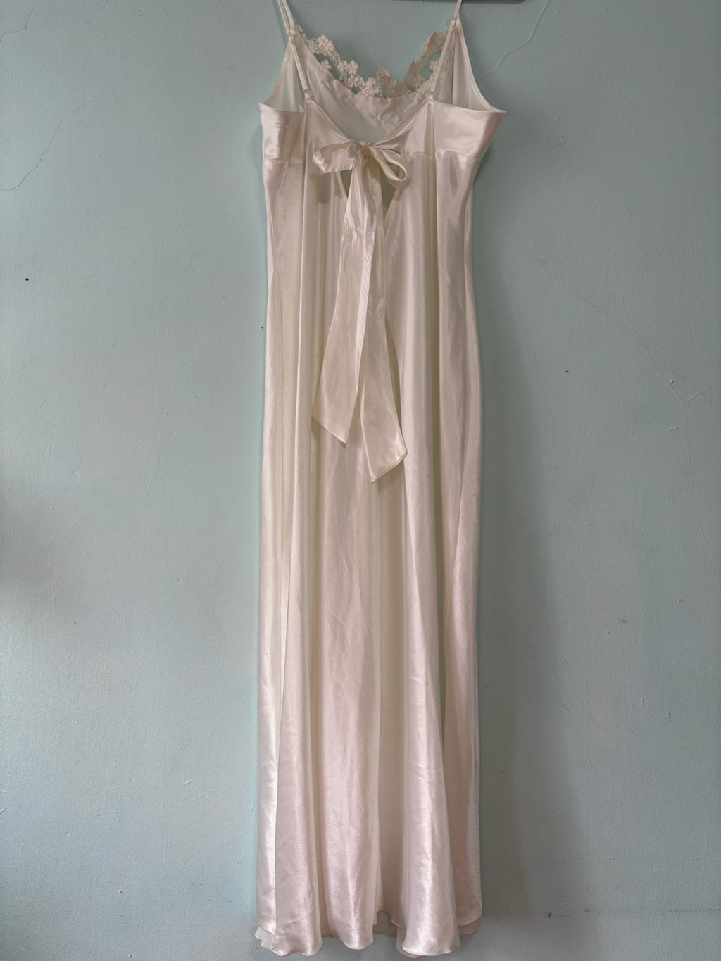 Vintage y2k 90s white beaded sequin chiffon ruffled trim slit  slip dress bow L