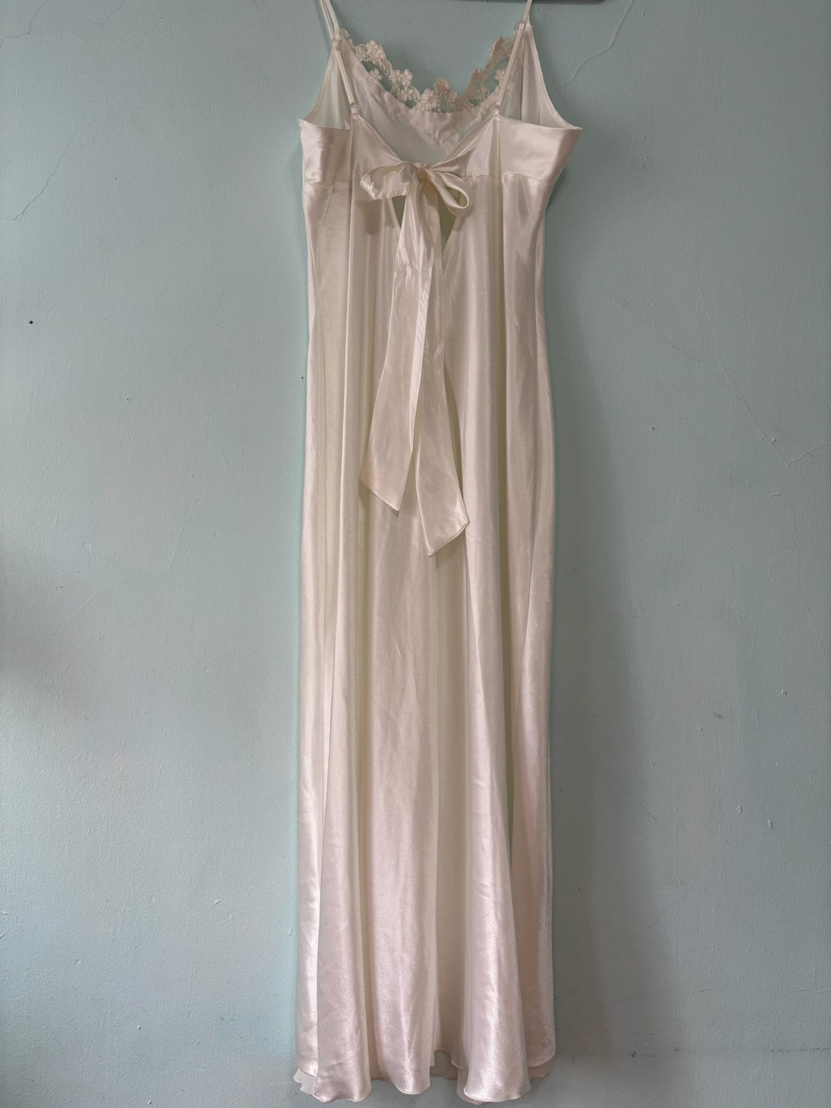 Vintage y2k 90s white beaded sequin chiffon ruffled trim slit  slip dress bow L