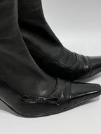 Vtg CHANEL BLACK LEATHER CC LOGO SOCK BOOTS 39