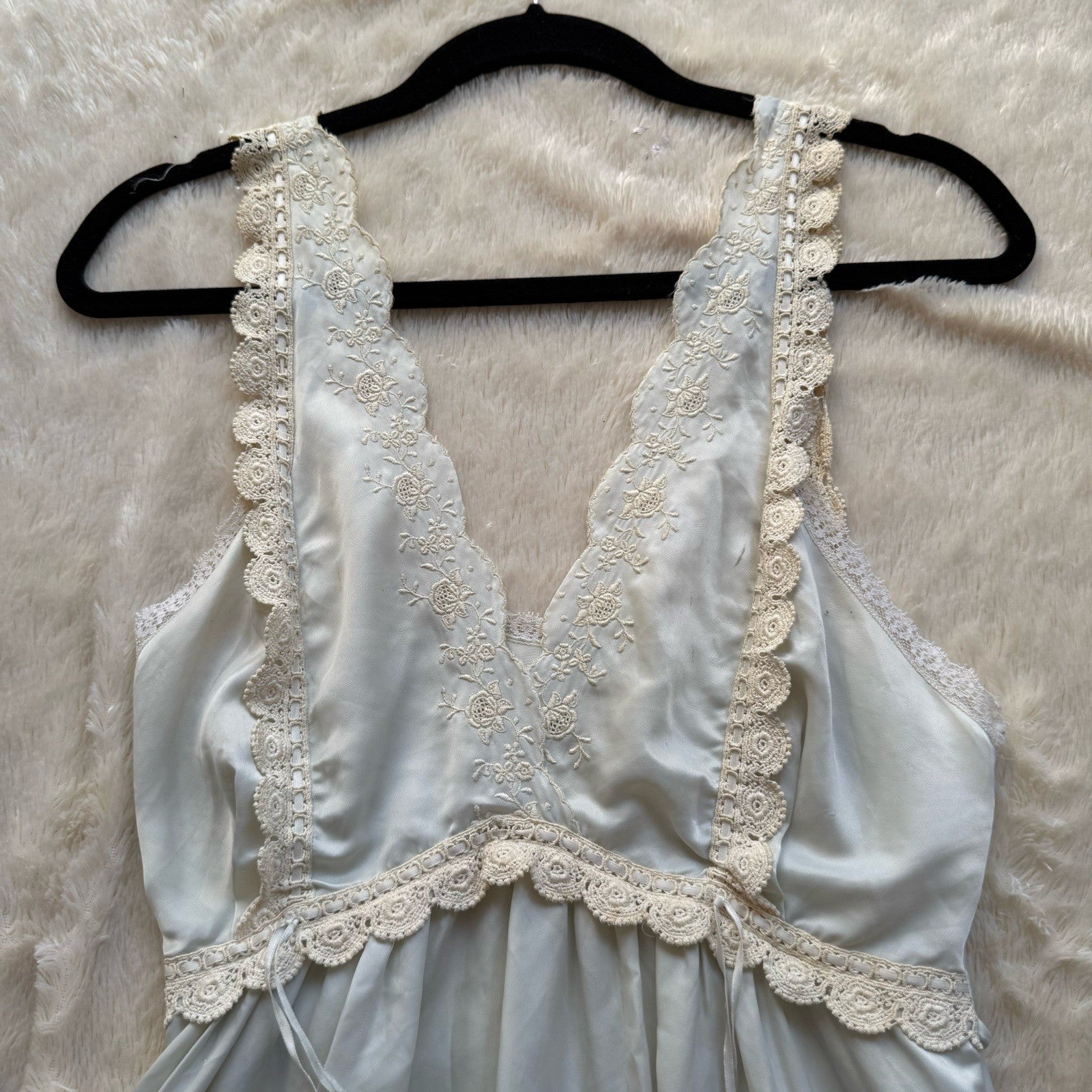 Vtg 70s Christian Dior Lingerie Ivory Lace Silk Nightgown Slip Womens Small