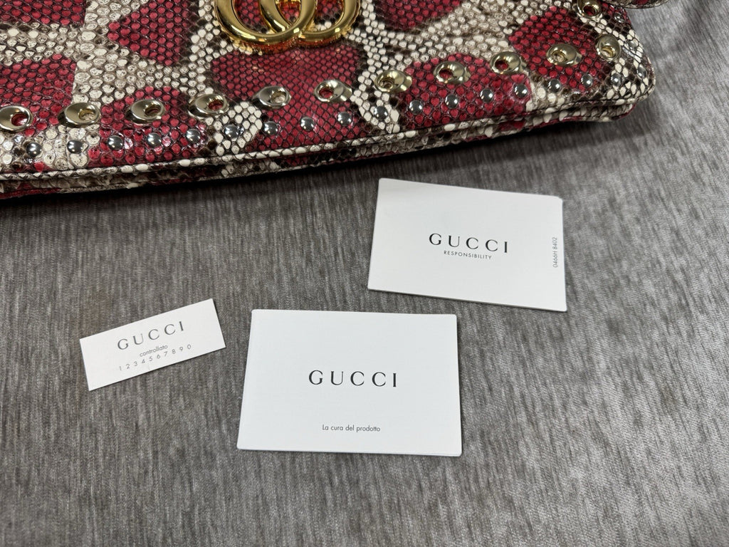 Gucci Python Arli Bag Purse Handbag Rock Red Snakeskin Exotic Studs w Tags