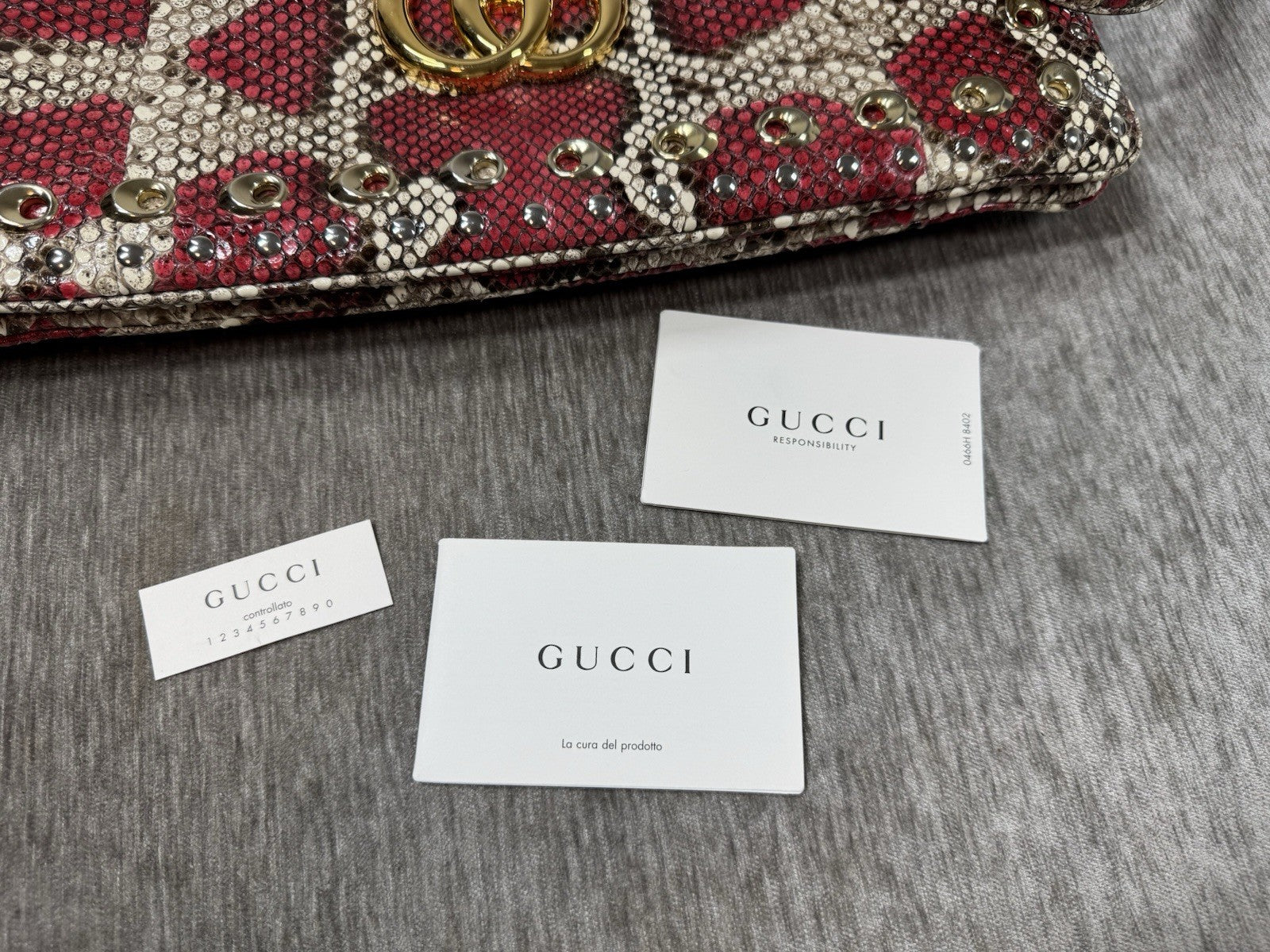 Gucci Python Arli Bag Purse Handbag Rock Red Snakeskin Exotic Studs w Tags