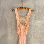 Vintage 1930s Pink Rayon Satin Slip Dress Bias Cut Embroidered Cherries Gown