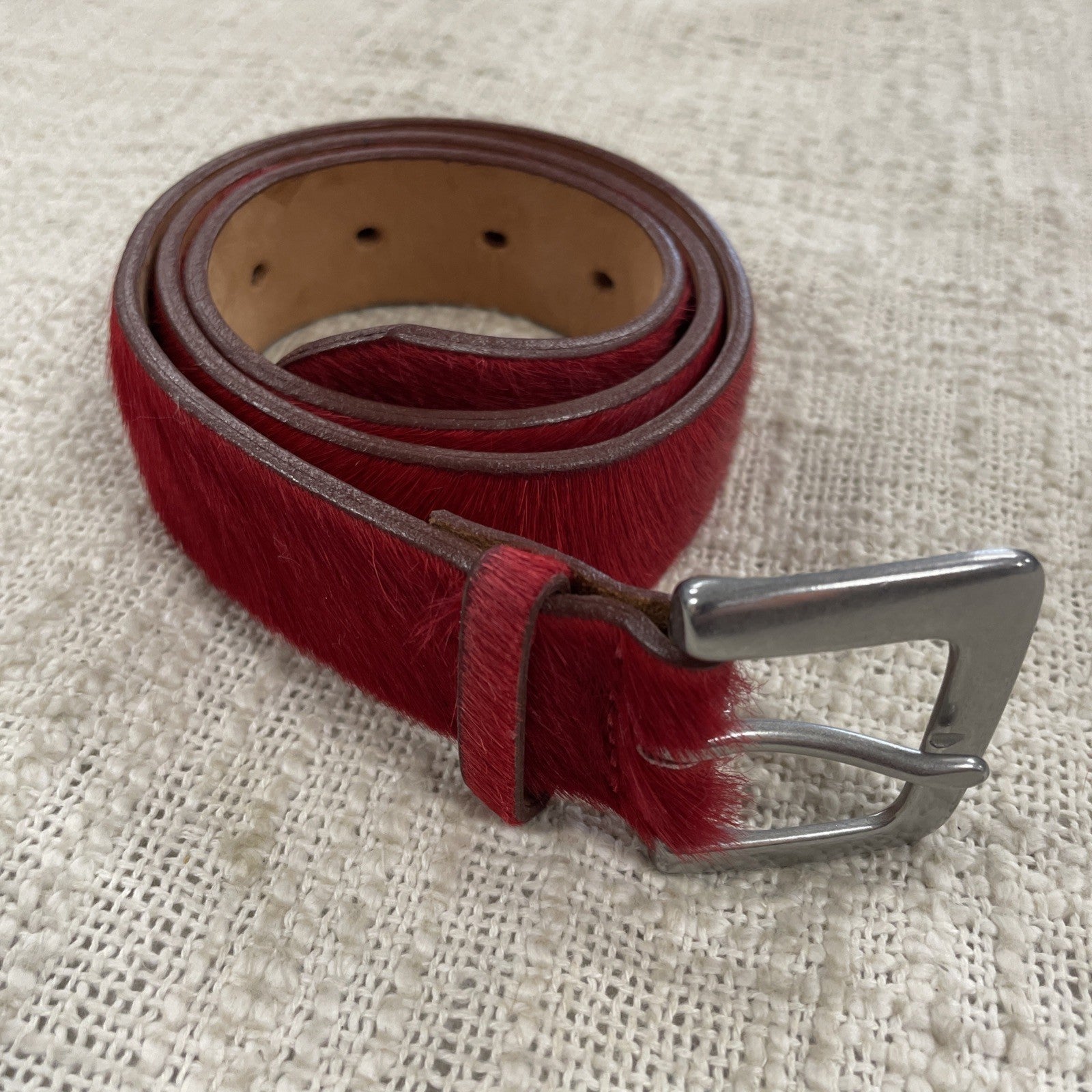 Vintage Gap Genuine Leather Red Pony Hair Textured Belt Size S/M
