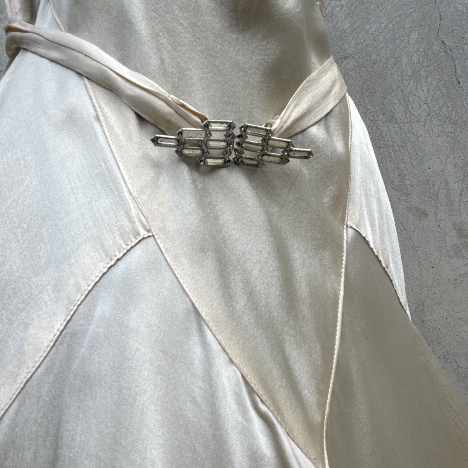 Vintage 1930s White Candlelight Silk Satin Gown Bias Cut Wedding Bridal Dress
