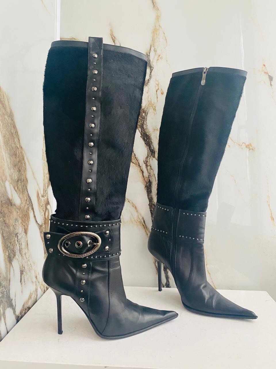 Gianmarco Lorenzi Women Boots  High Heels Black leather Italian Boots Size 38