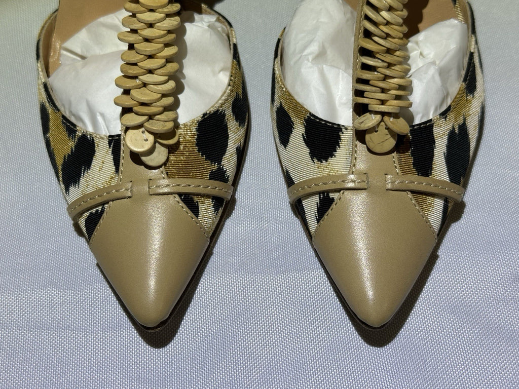 Casadei Natural Leopard Print Beige Leather Ankle Strap Heel 8.5