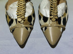 Casadei Natural Leopard Print Beige Leather Ankle Strap Heel 8.5