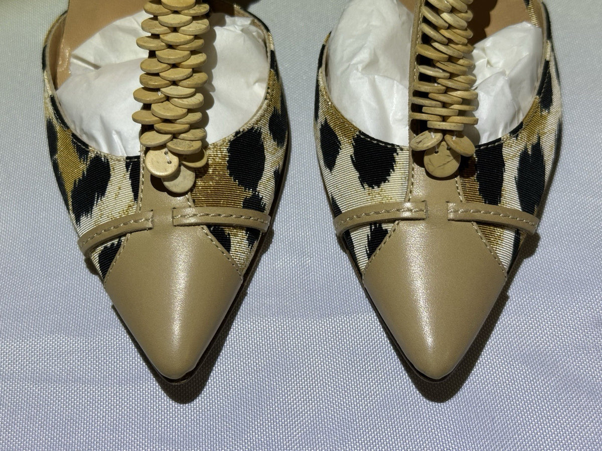 Casadei Natural Leopard Print Beige Leather Ankle Strap Heel 8.5