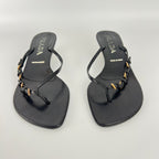 Prada | Auth Vintage Black Leather Gold Buckle Thong Kitten Heels (34.5)