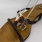 Prada | Auth Brown Leather Silver Logo Buckle Kitten Sandal Heels (34.5)